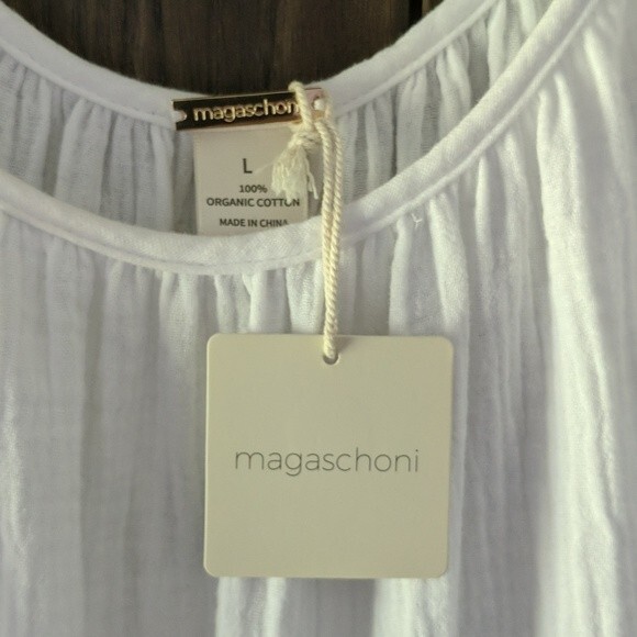 Women's Magaschoni White Casual Dress 100% Organic Cotton Sleeveless Midi Size L - Picture 2 of 3